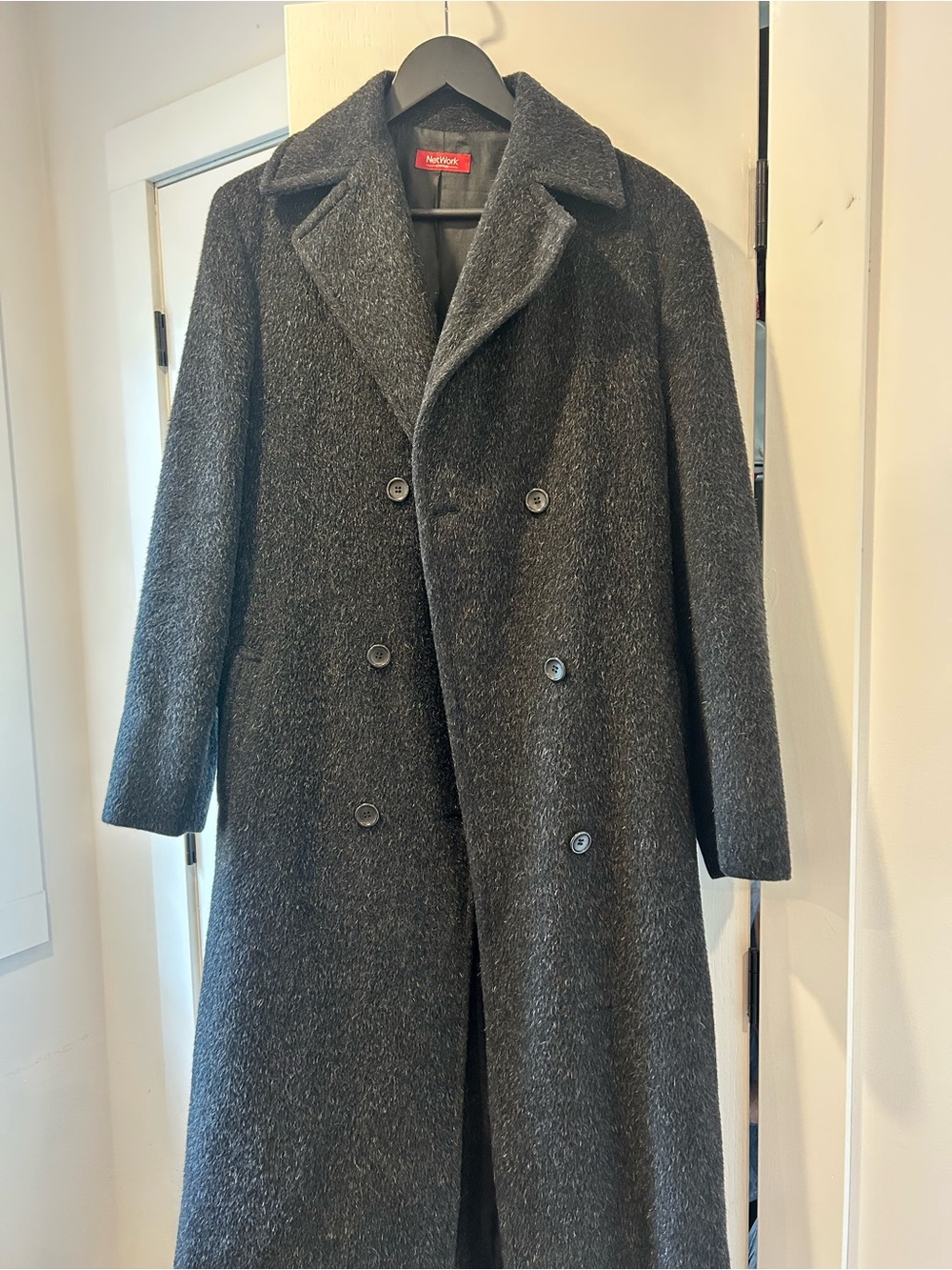 Women's Charcoal Double-Breasted Cashmere & Wool Blend Coat